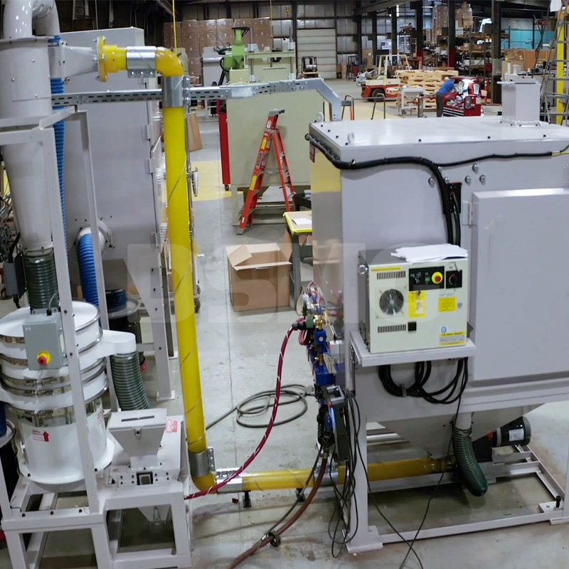 Pressure fed blasting cabinet